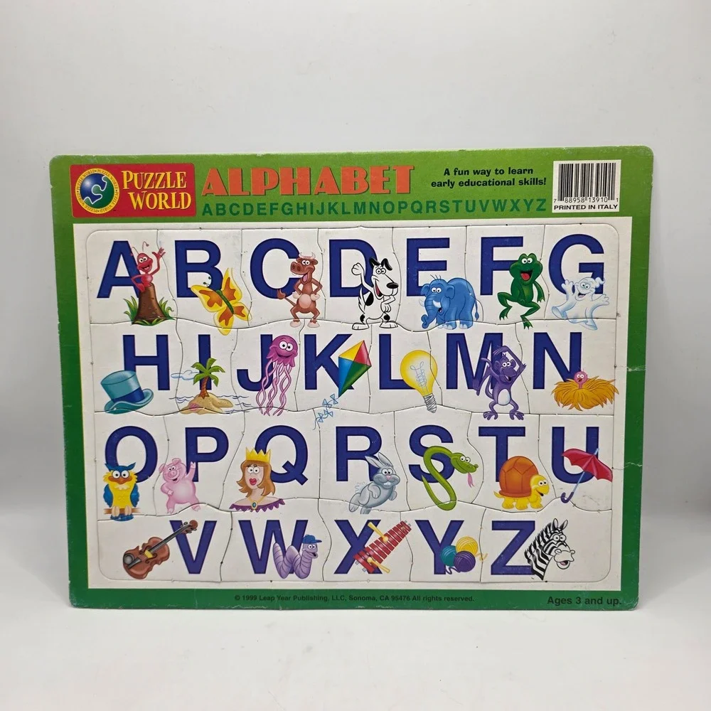 Puzzle World Alphabet Tray Puzzle Kids Multicolor ABC Learning Vintage 1999 Toy